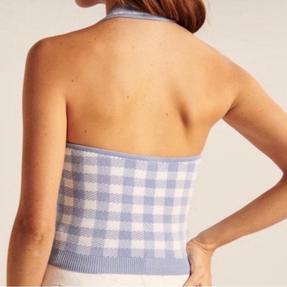 Abercrombie & Fitch Light Blue and White Gingham Halter Top Large - Picture 2 of 9